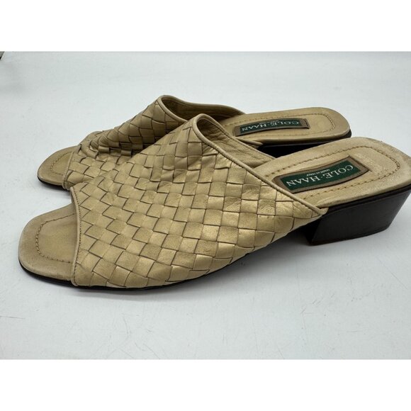 Cole Haan Womens Slide Heeled Sandals Sz 10B Beige Woven Leather Open-Toe Summer - Picture 9 of 12